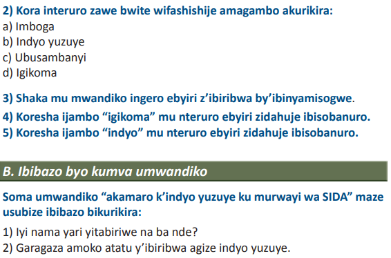 Course: Kinyarwanda, Topic: UMUTWE WA GATATU: SIDA N’IZINDI NDWARA ...